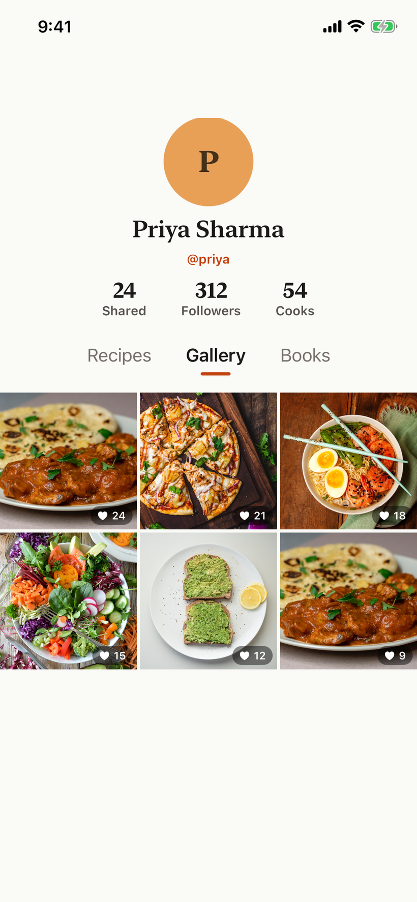 SeeMeCook profile, light mode