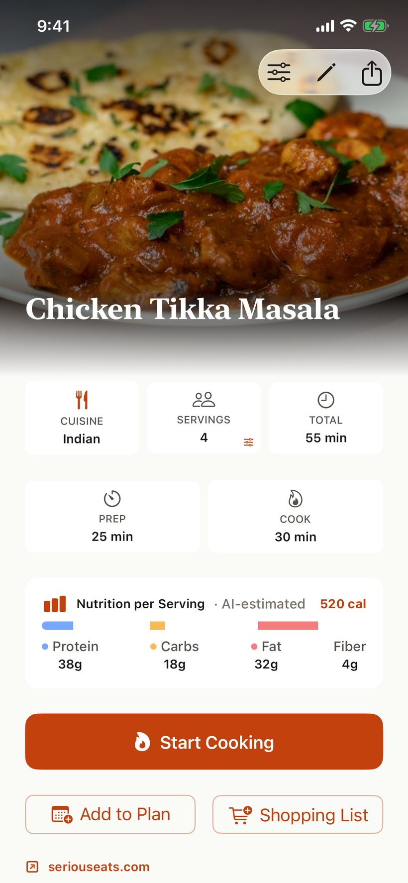 Recipe, light mode
